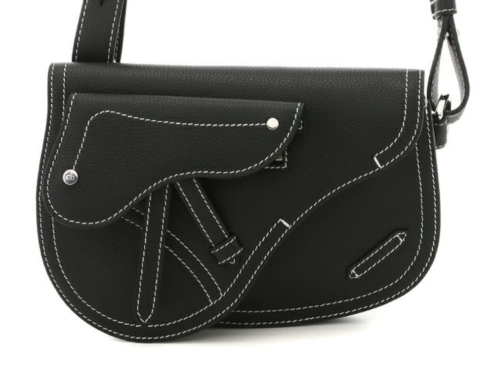 Christian Dior Homme Shoulder Bag Saddle Pouch Embossed Black